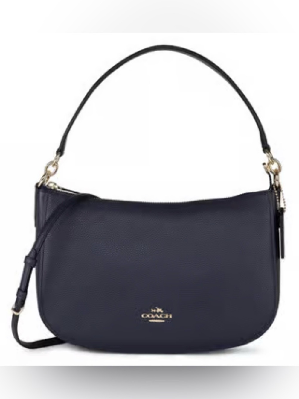 Coach Navy Chelsea Pebbled Leather Convertible Shoulder Bag with Gold Hardware